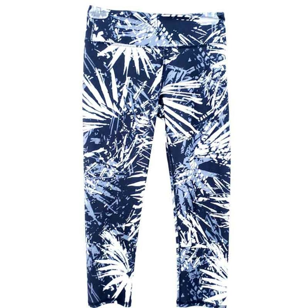 Fabletics Black White Tropical Palm Capri Legging XXS Workout Athletic Running